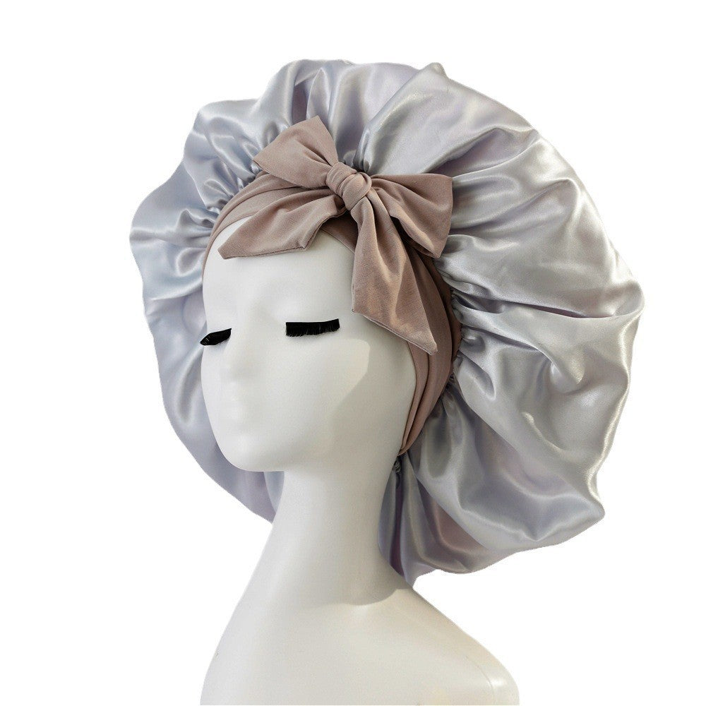 Nouveau Bonnet de soie pour femmes endormies en satin Bonnet de nuit Bonnet de sommeil écharpe pour cheveux bouclés avec bande de cravate pour cheveux bouclés