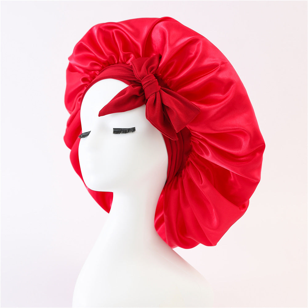 Nouveau Bonnet de soie pour femmes endormies en satin Bonnet de nuit Bonnet de sommeil écharpe pour cheveux bouclés avec bande de cravate pour cheveux bouclés