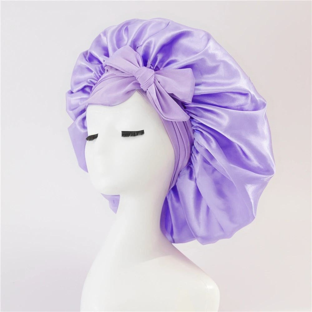 Nouveau Bonnet de soie pour femmes endormies en satin Bonnet de nuit Bonnet de sommeil écharpe pour cheveux bouclés avec bande de cravate pour cheveux bouclés