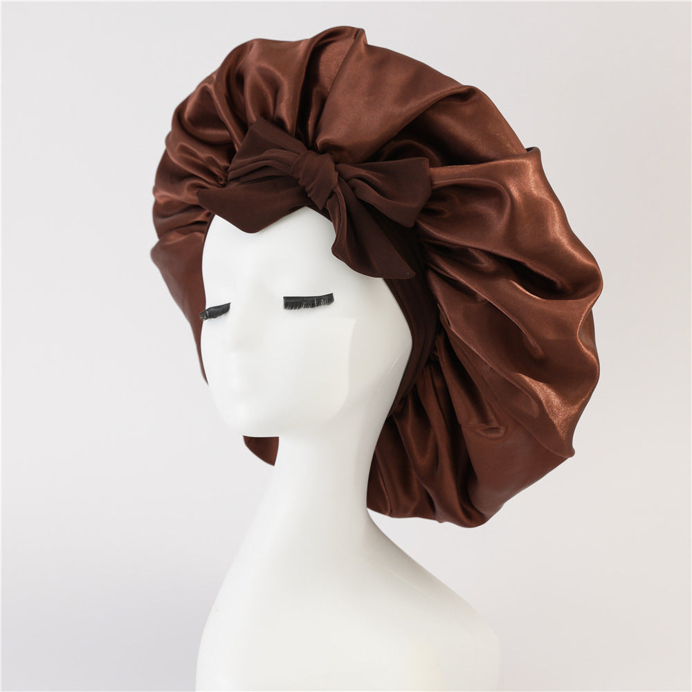 Nouveau Bonnet de soie pour femmes endormies en satin Bonnet de nuit Bonnet de sommeil écharpe pour cheveux bouclés avec bande de cravate pour cheveux bouclés
