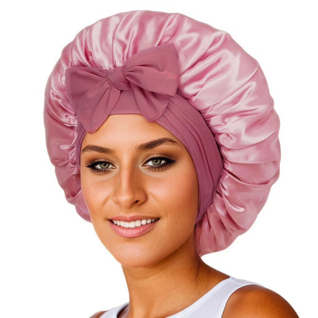 Nouveau Bonnet de soie pour femmes endormies en satin Bonnet de nuit Bonnet de sommeil écharpe pour cheveux bouclés avec bande de cravate pour cheveux bouclés