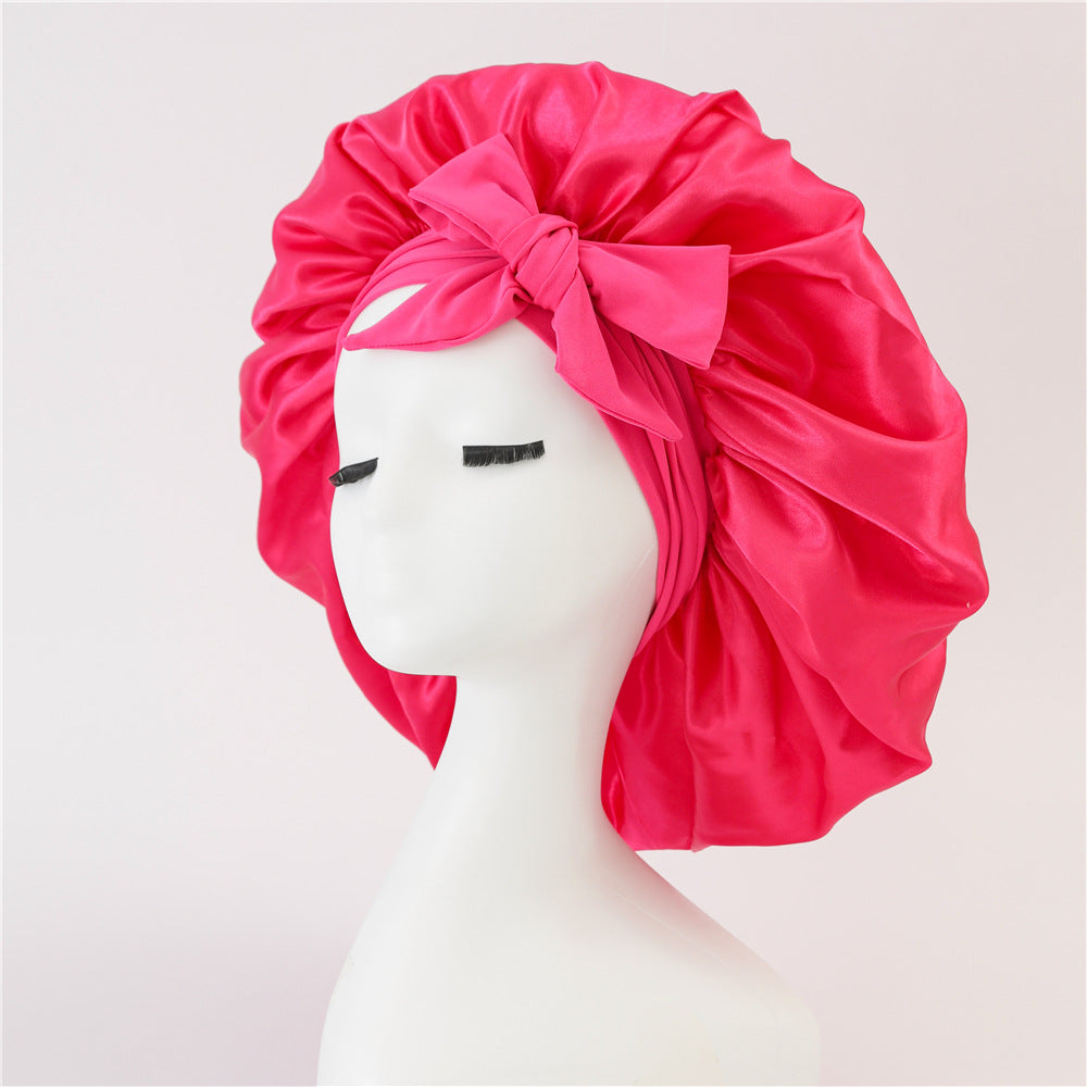 Nouveau Bonnet de soie pour femmes endormies en satin Bonnet de nuit Bonnet de sommeil écharpe pour cheveux bouclés avec bande de cravate pour cheveux bouclés