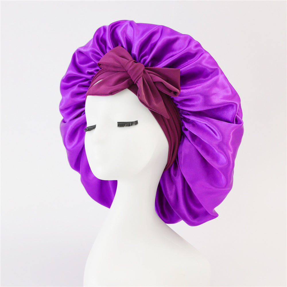 Nouveau Bonnet de soie pour femmes endormies en satin Bonnet de nuit Bonnet de sommeil écharpe pour cheveux bouclés avec bande de cravate pour cheveux bouclés