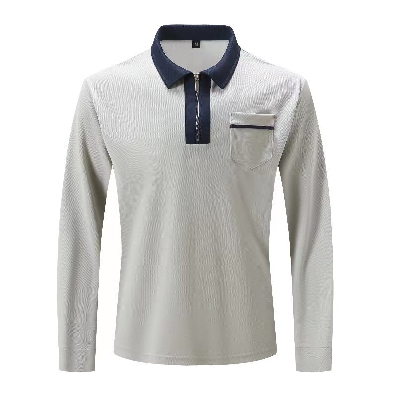 20240 automne hommes manches longues à fermeture éclair polo décontracté col à revers Zip Up Henley chemises coton sport golf tennis T-shirts avec poches