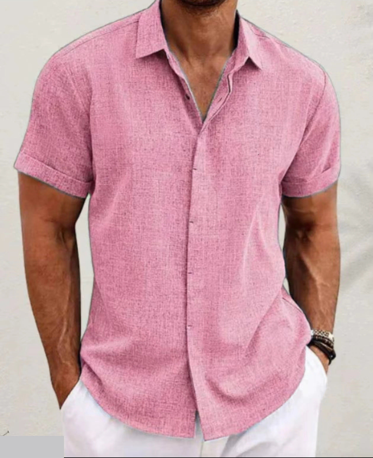T-shirt manches courtes couleur unie en lin ample pour hommes