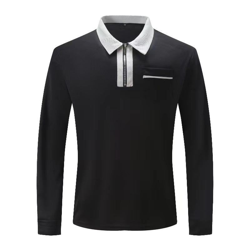 20240 automne hommes manches longues à fermeture éclair polo décontracté col à revers Zip Up Henley chemises coton sport golf tennis T-shirts avec poches