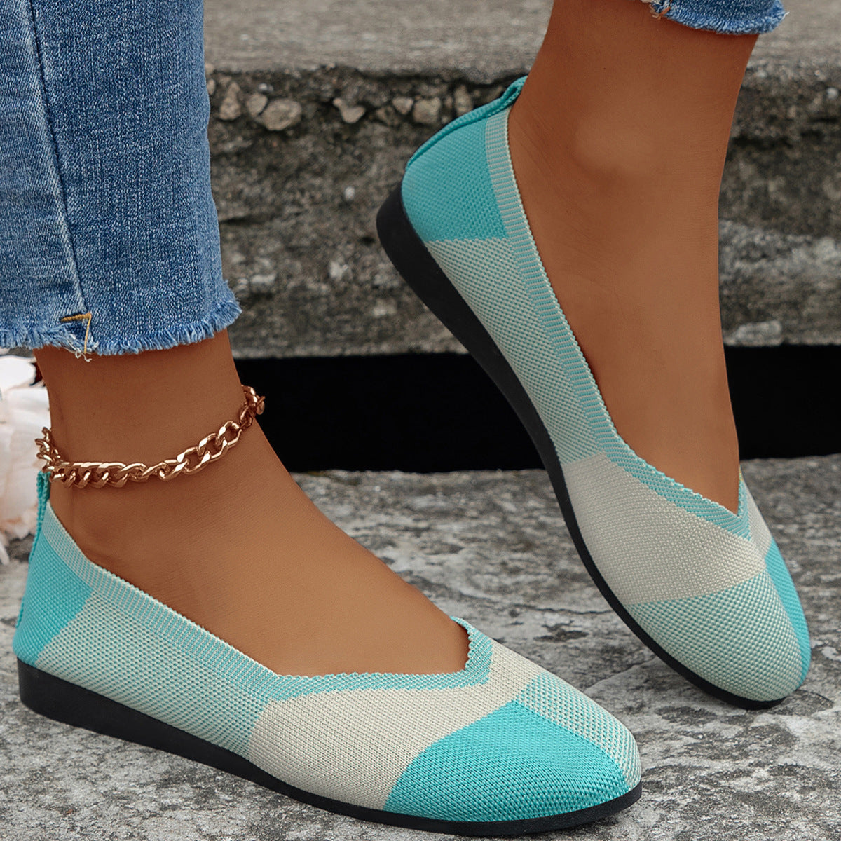 Mode Colorblock chaussures plates volant tissé respirant confortable mocassins pour femmes