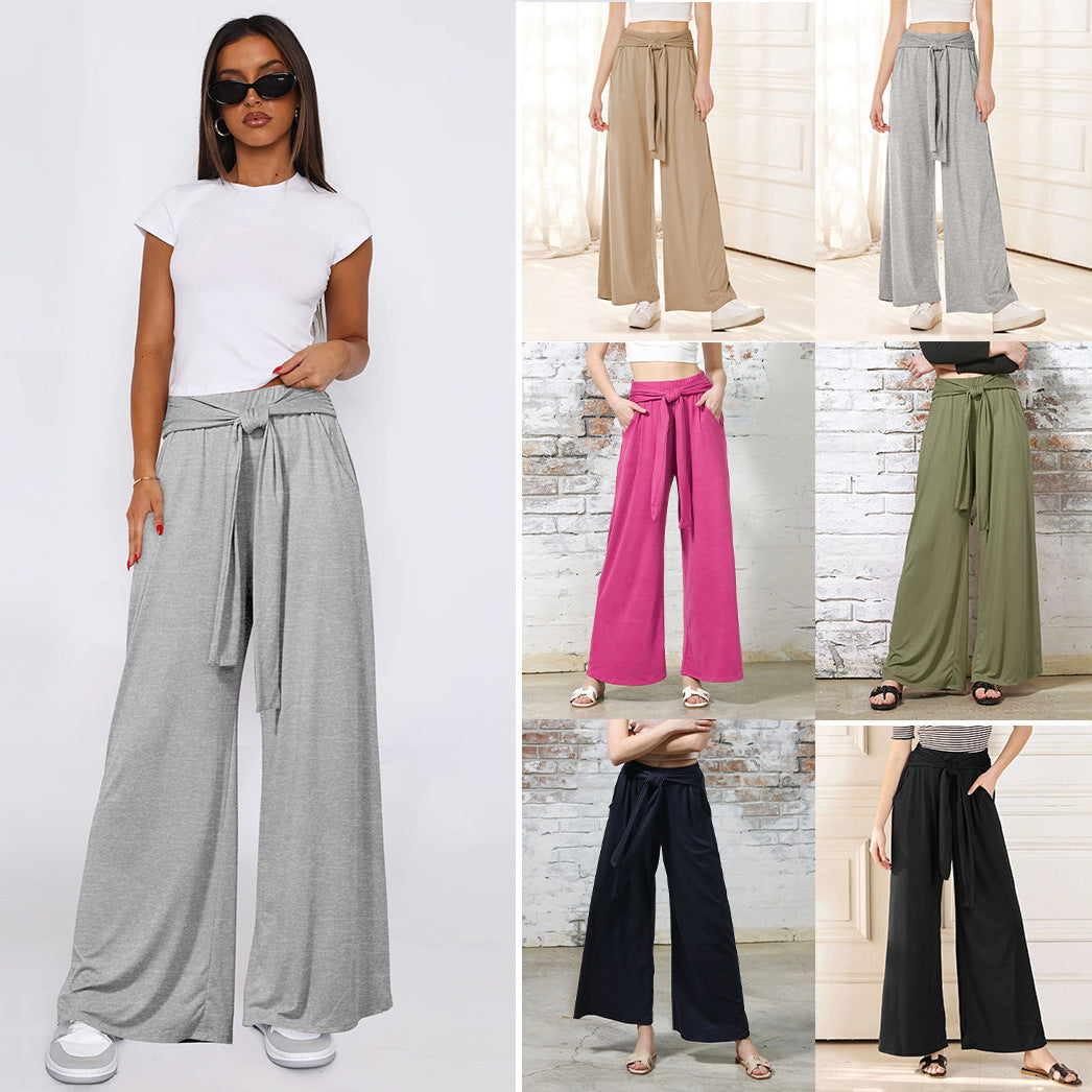 Pantalon à lacets de couleur unie pour femme