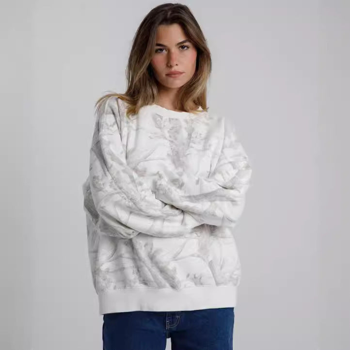 Sweat à capuche camouflage imprimé feuille d'érable surdimensionné pour femme