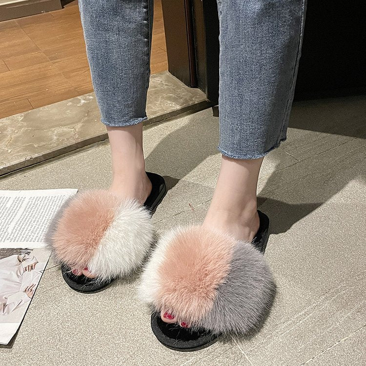 Nouveau de Femmes Maison Pantoufles Hiver Chaussures Chaudes Intérieur Pantoufles En Peluche Moelleux Femelle Plat De Fourrure Chaussures Pour Dames Doux Pantoufles