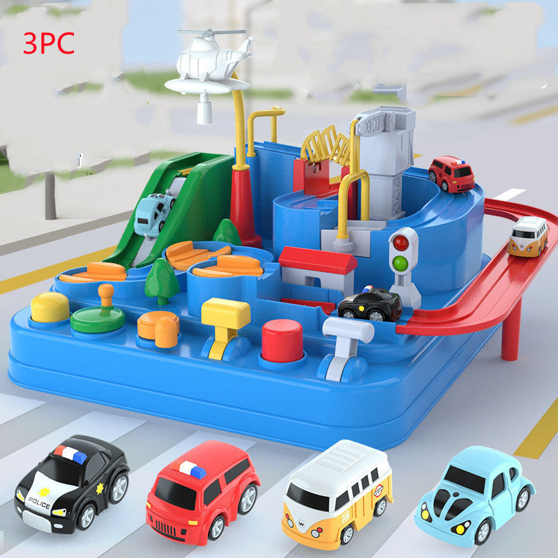 De voitures passent par grande aventure parking lot rail voiture jouet