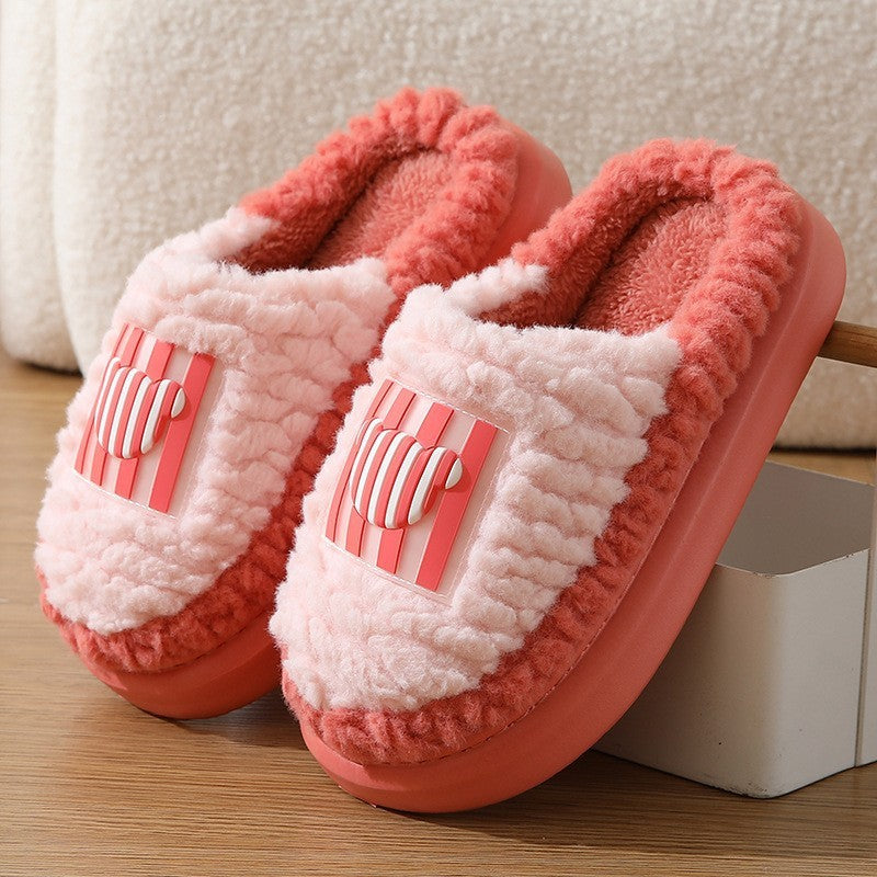 Nouvelle couleur assortie à l'agneau pantoufles d'intérieur Couple antidérapant de plancher de chambre à coucher chaussures de maison chaudes d'hiver pour femmes hommes