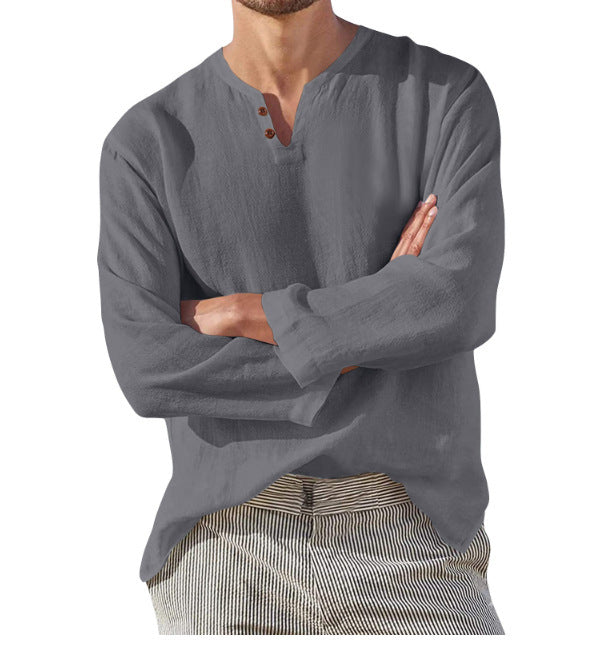 Chemise de plage en lin et en coton à manches longues pour hommes, tenue décontractée et respirante