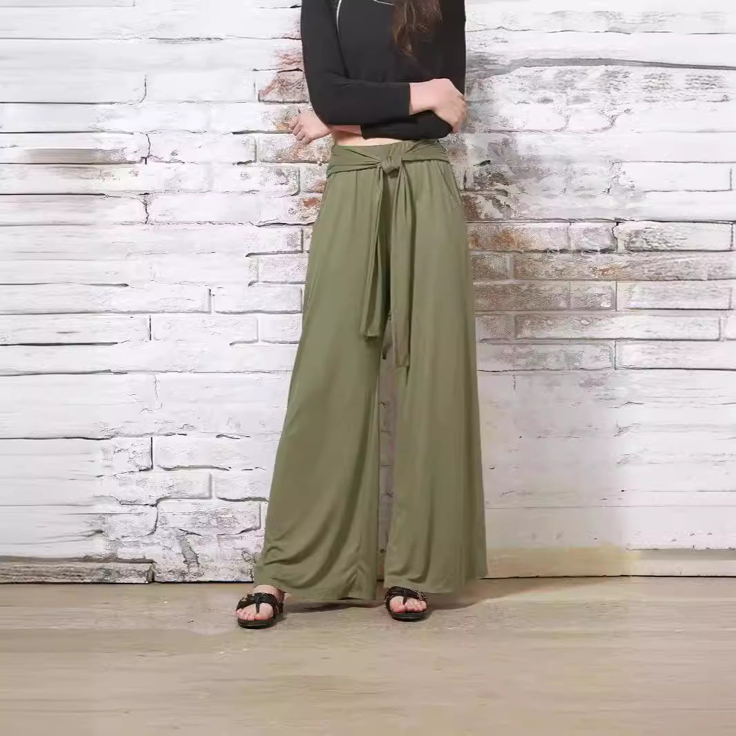Pantalon à lacets de couleur unie pour femme