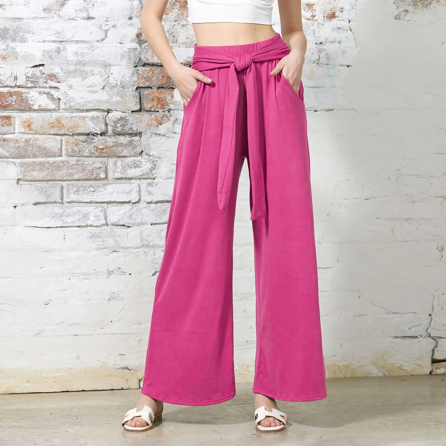 Pantalon à lacets de couleur unie pour femme