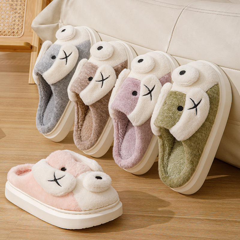 Pantoufles en peluche pour chien de dessin animé, chaussures de maison en hiver antidérapantes et chaudes | chaussures de maison à fond épais pour la maison