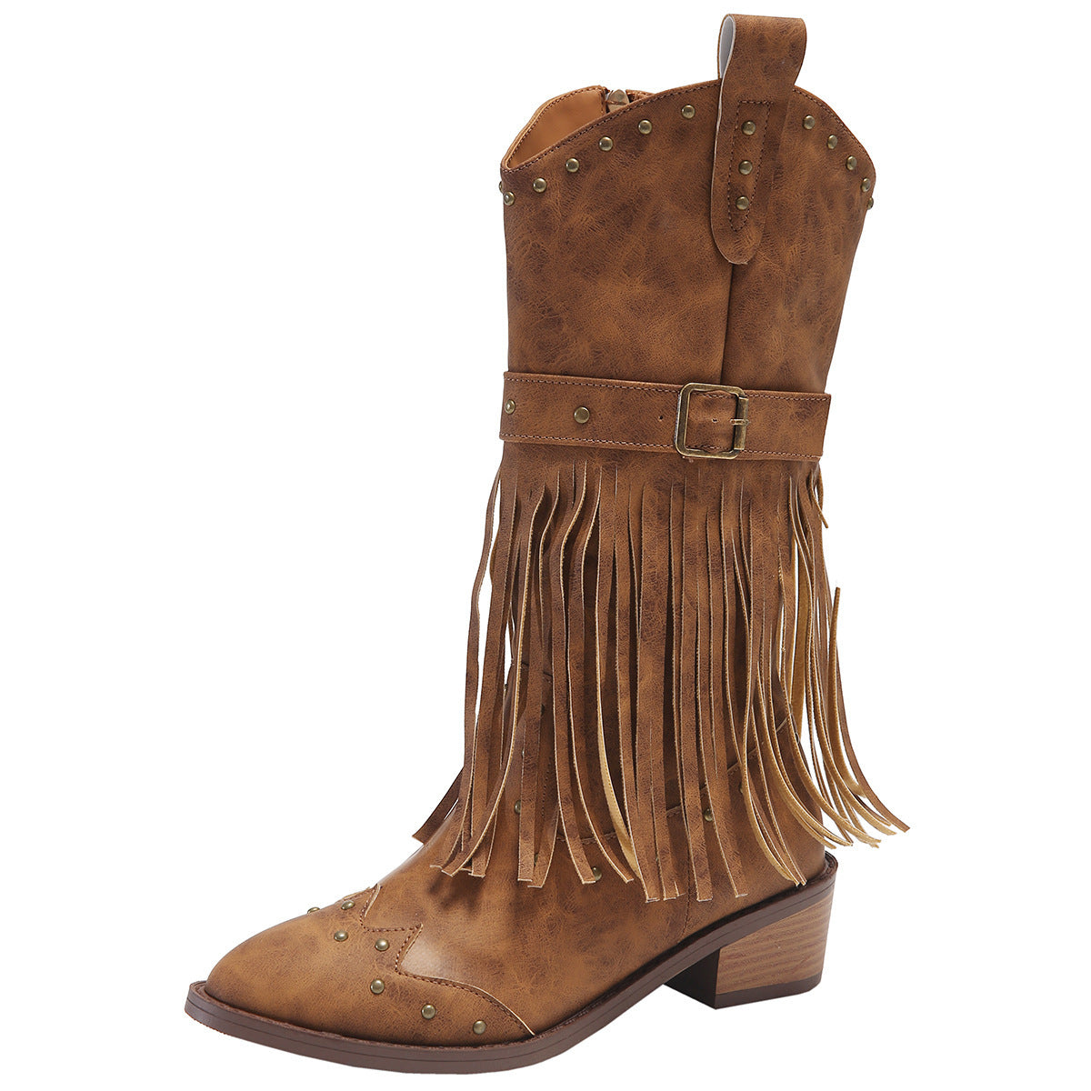 Bottes à pompons rétro avec sangle à rivet,