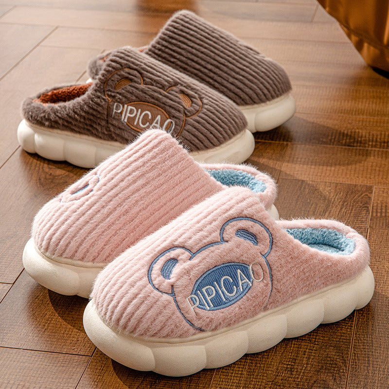 Chaussons mignons pour la maison des ours, pantoufles de maison antidérapantes à fond épais et chaud pour les femmes hommes