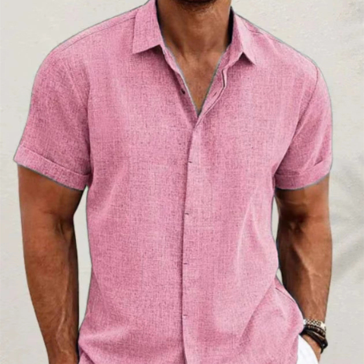 T-shirt manches courtes couleur unie en lin ample pour hommes