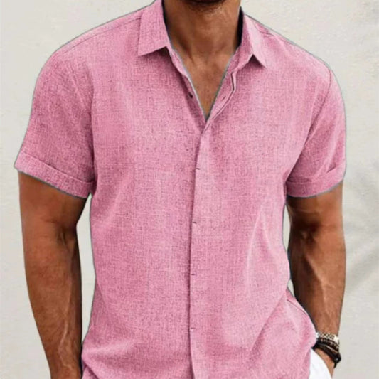 T-shirt manches courtes couleur unie en lin ample pour hommes