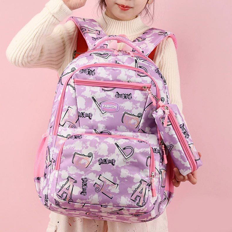 Nouvelle lettre imprimée sac à dos avec étui à crayons Fsahion doux école primaire élèves cartable pour filles garçons