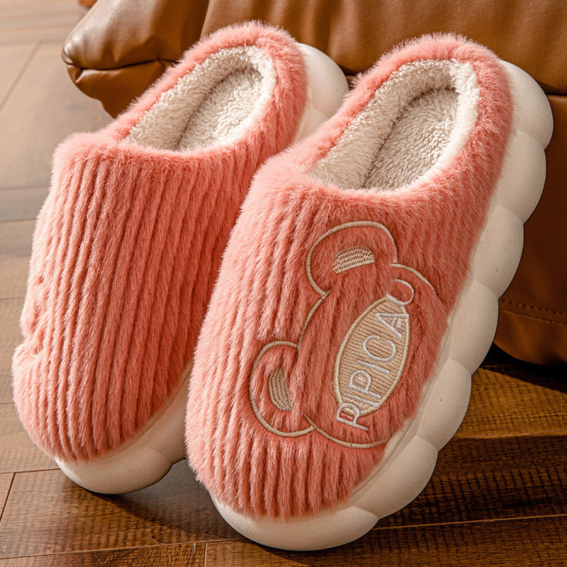 Chaussons mignons pour la maison des ours, pantoufles de maison antidérapantes à fond épais et chaud pour les femmes hommes