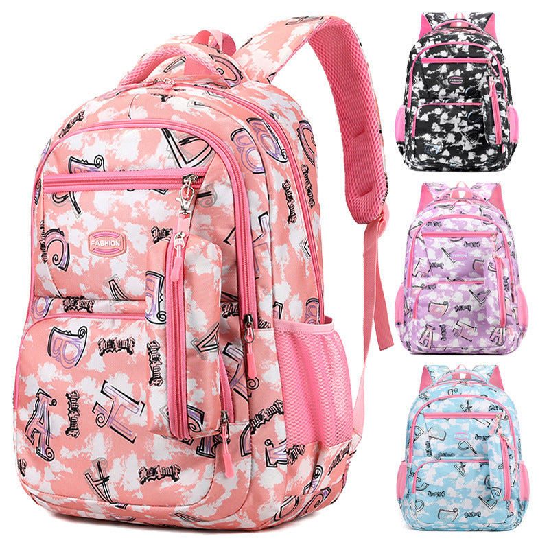 Nouvelle lettre imprimée sac à dos avec étui à crayons Fsahion doux école primaire élèves cartable pour filles garçons