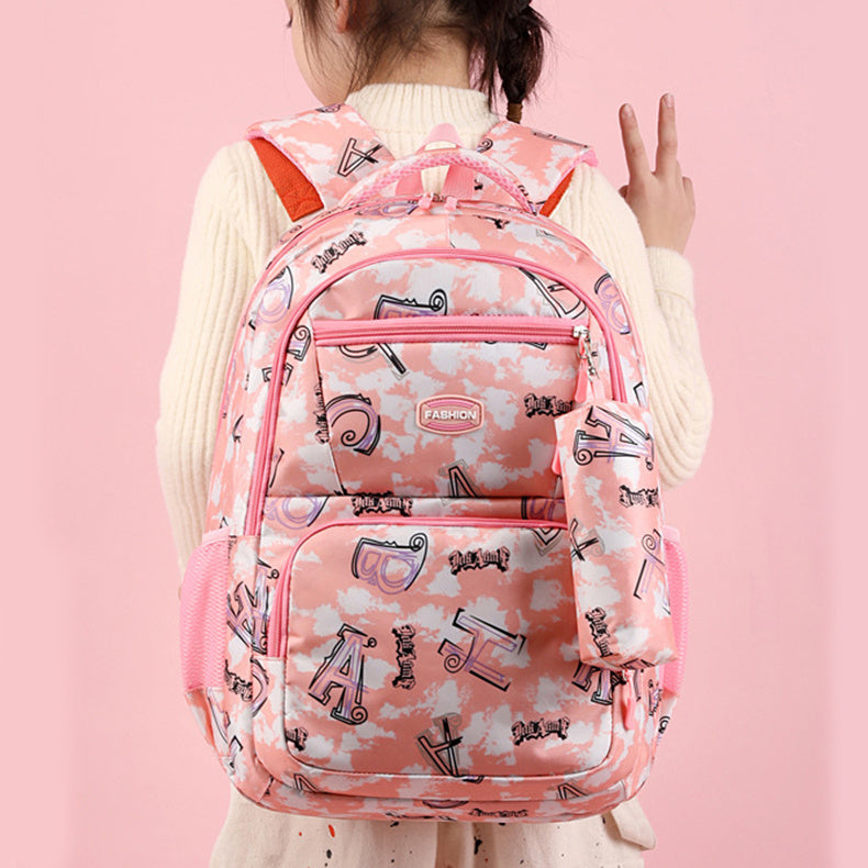 Nouvelle lettre imprimée sac à dos avec étui à crayons Fsahion doux école primaire élèves cartable pour filles garçons