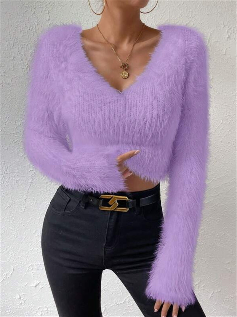 Nouveau pull court en peluche pour femmes, automne et hiver
