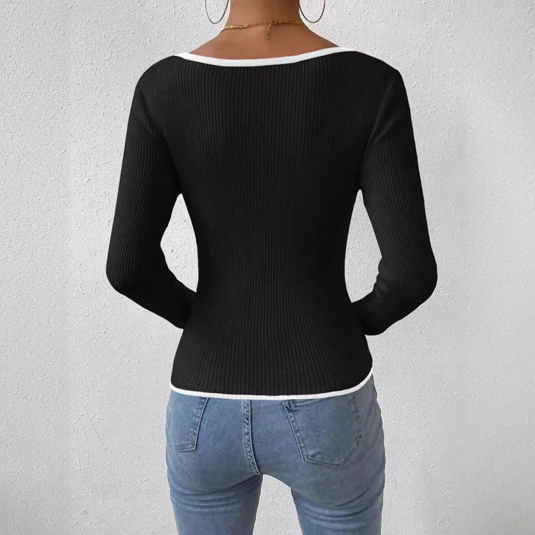 Col en V Rayé Contraste Couleur Lâche Plus Taille Femmes