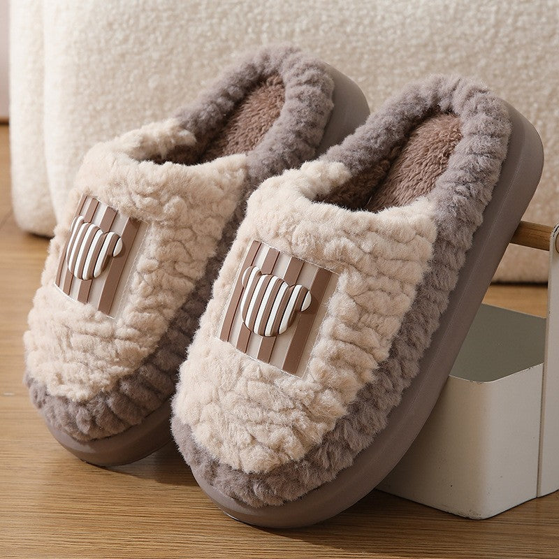 Nouvelle couleur assortie à l'agneau pantoufles d'intérieur Couple antidérapant de plancher de chambre à coucher chaussures de maison chaudes d'hiver pour femmes hommes