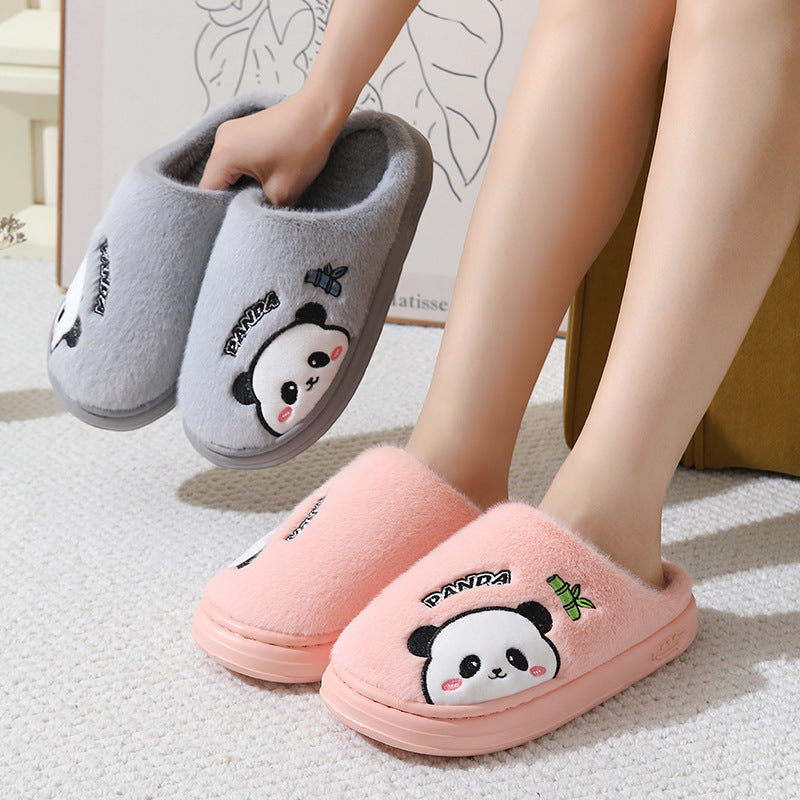 Mignon Cartoon Panda Pantoufles Accueil Hiver Chaud-plancher à semelles Chambre Pantoufle Couples Maison Chaussures