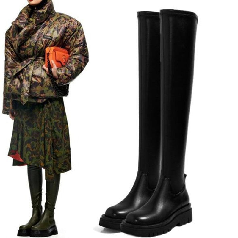 Bottes épaisses à talons épais pour femmes, bottes longues en cuir pour chevaliers | bottes d'hiver à la mode