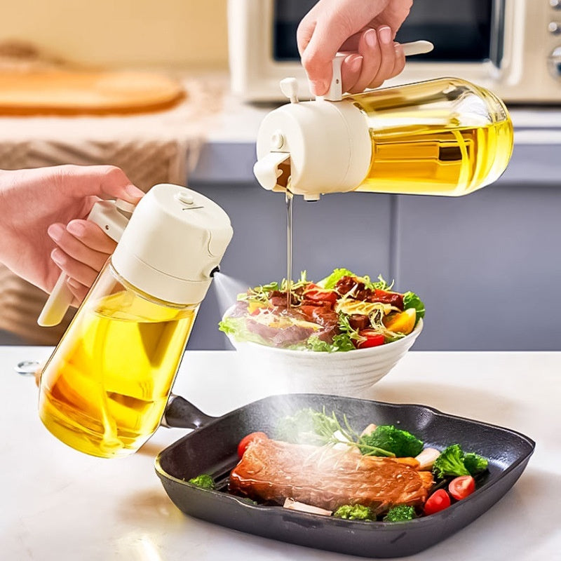 470ML Pulvérisateur d'huile d'olive pour cuisson BBQ 2 en 1 Verre Vinaigre Sauce Soja Bouteille d'huile de cuisine pour friteuse