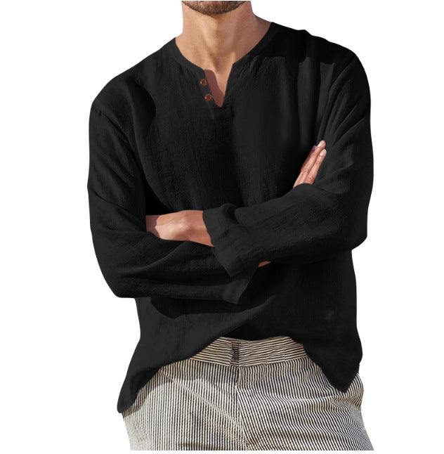 Chemise de plage en lin et en coton à manches longues pour hommes, tenue décontractée et respirante