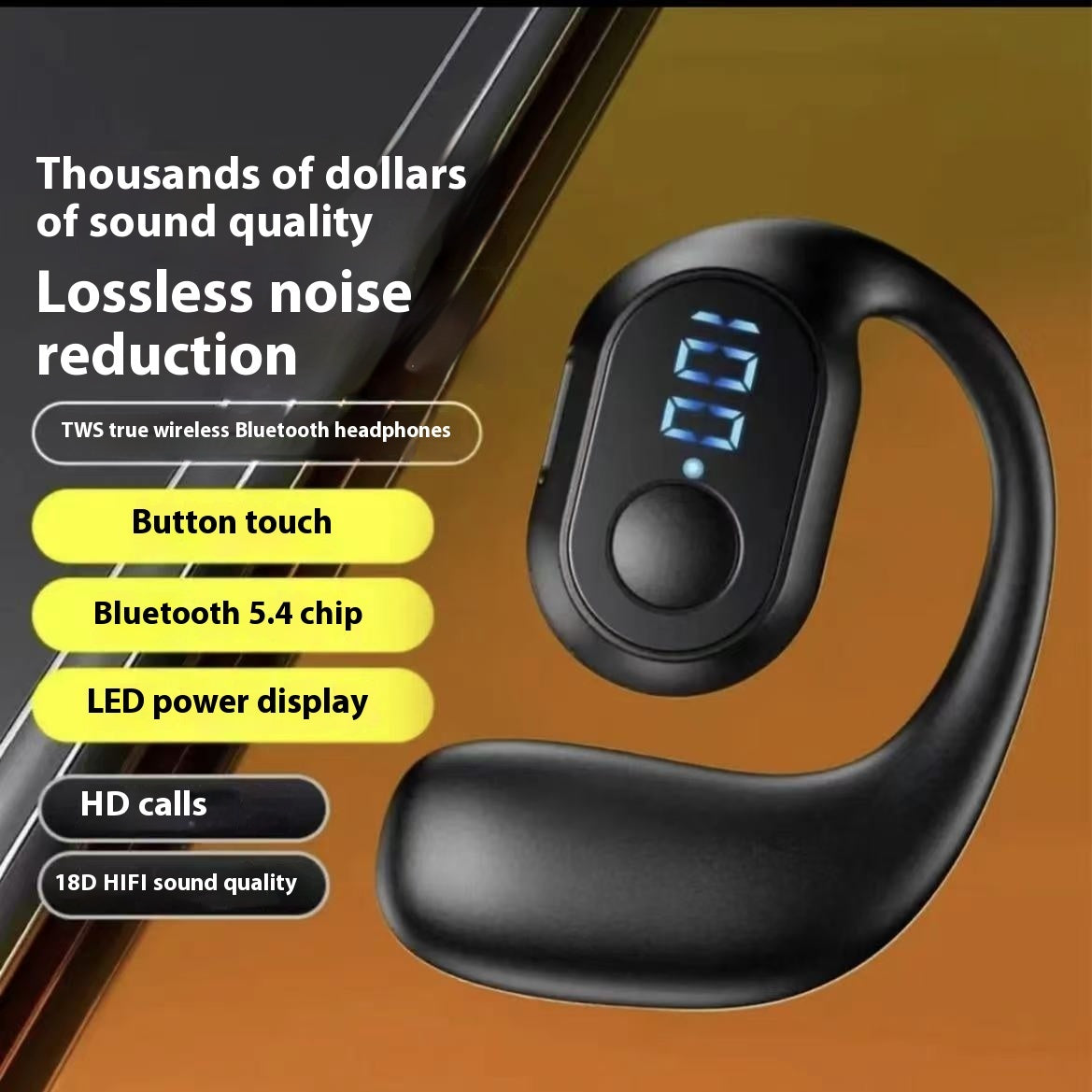 Affichage numérique intelligent non intra-auriculaire, casque d'écoute sans fil professionnel