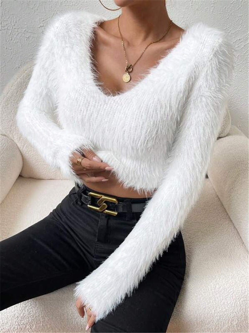 Nouveau pull court en peluche pour femmes, automne et hiver