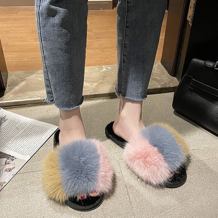 Nouveau de Femmes Maison Pantoufles Hiver Chaussures Chaudes Intérieur Pantoufles En Peluche Moelleux Femelle Plat De Fourrure Chaussures Pour Dames Doux Pantoufles