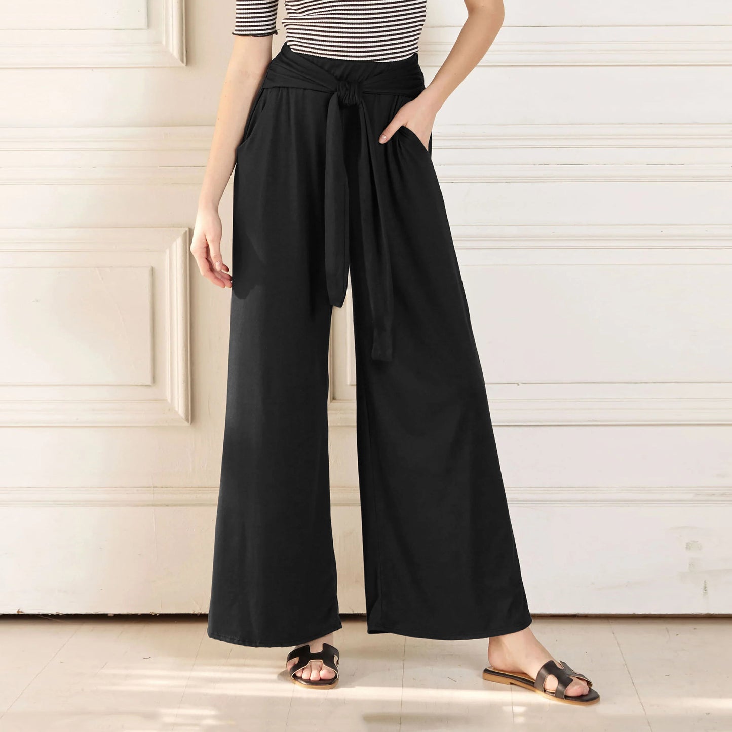 Pantalon à lacets de couleur unie pour femme